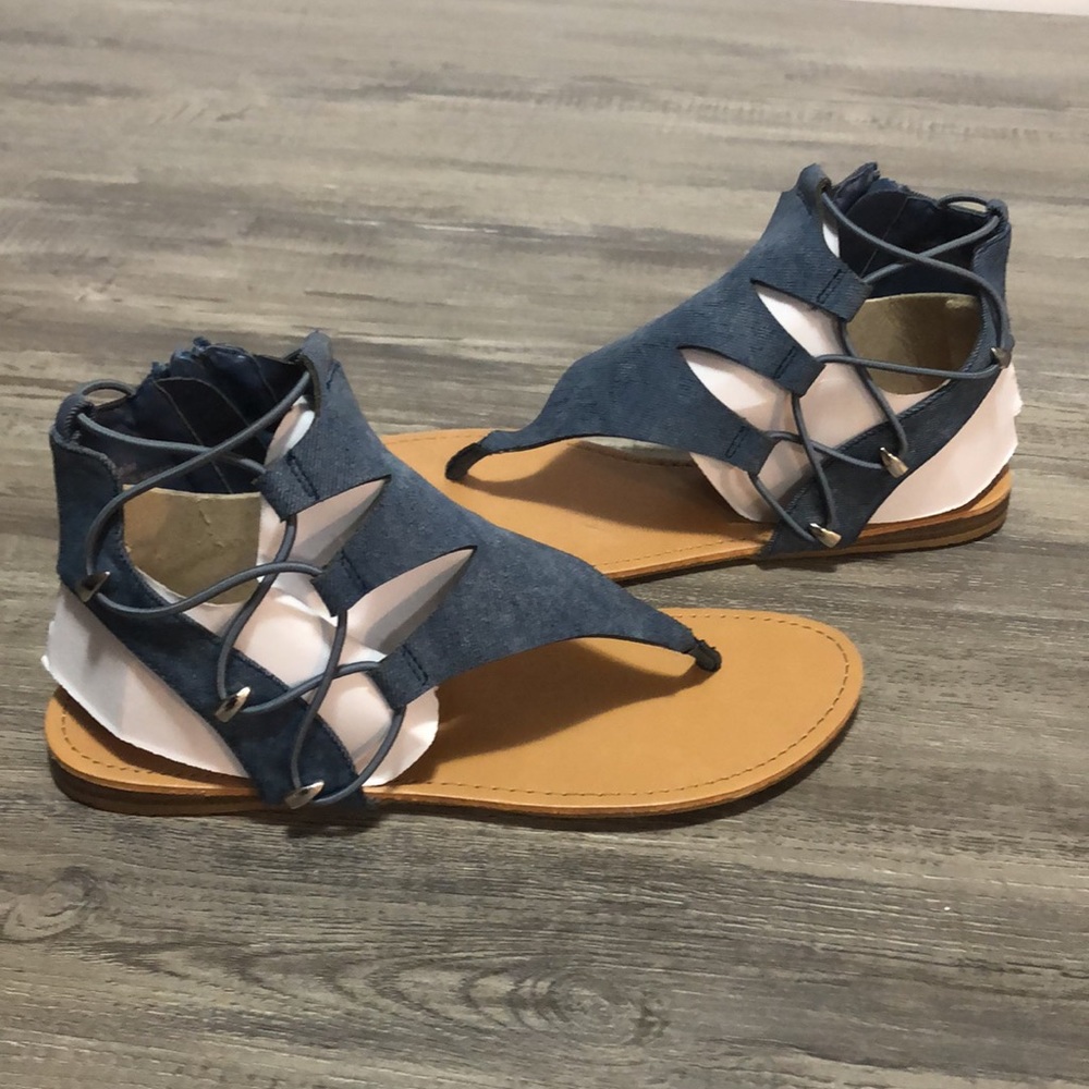 dollhouse Denim Flat open Toe Sandal Size 8.5
